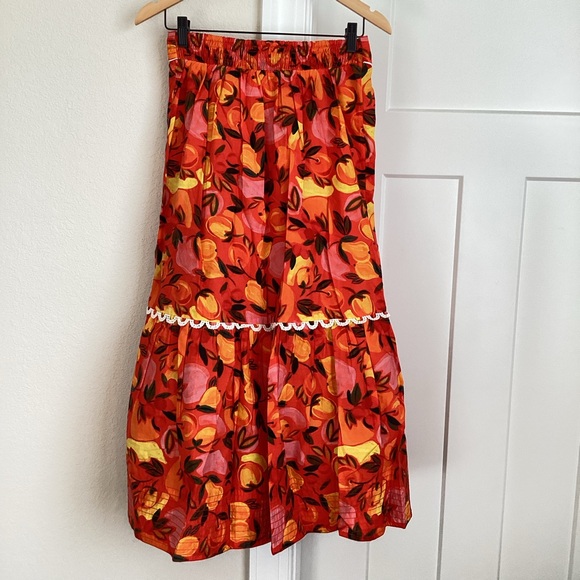 FARM Rio Dresses & Skirts - 🍊FARM Rio Tiered Midi Skirt Flare Hem New XL Printed Orange Fruit Anthropologie